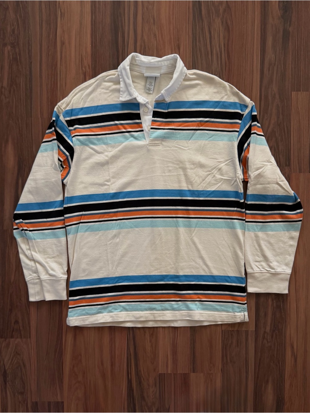 H&M Men's Long Sleeve Rugby Polo - White, Blue, Black, Orange